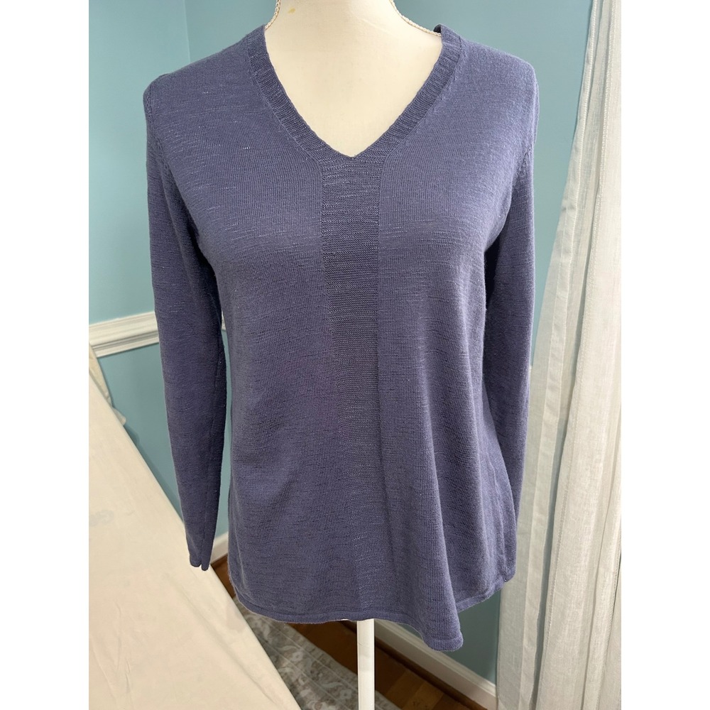 J. Jill Womens Blue V-Neck Long Sleeve Slub Knit Sweater Size M